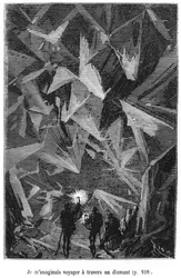 J.ヘッツェルから出版された、Pannemakerによって刻まれた、ジュールヴェルヌ（1828-1905）による「地球の中心への航海」のイラスト